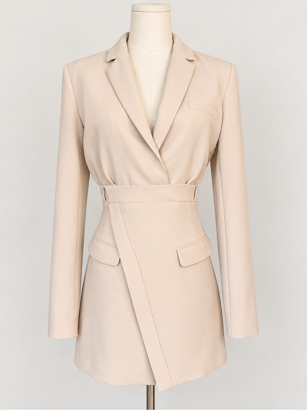Zara Blogger Favorite Blazer Dress Light Beige Wrap Mini Dress Size S
